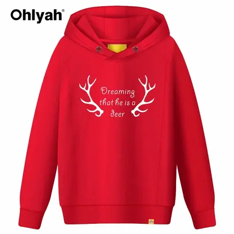 Ohlyah品牌2022春秋新品纯棉卫衣连帽衫情侣女装小鹿头英文学生商品大图