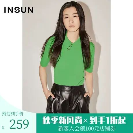 [新国风]恩裳COVER初春秋新款摩登Polo领设计侧开口金属针织衫商品大图