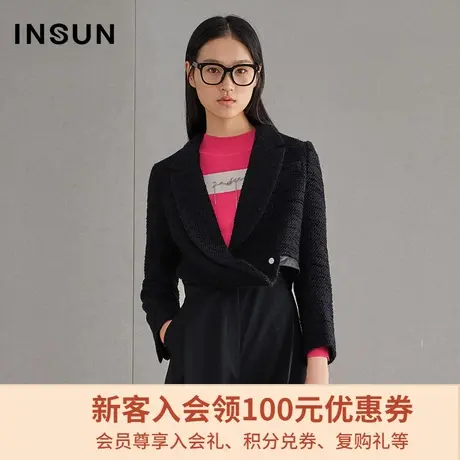 恩裳春季时尚绵羊毛宽松不规则休闲短款西装短外套女商品大图