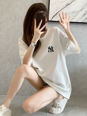 短袖t恤女2023夏季新款简约百搭半袖体恤宽松学生纯棉中长款上衣商品大图