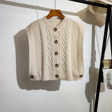 针织马甲女春秋新款宽松韩系圆领叠穿设计感小众无袖毛衣背心外穿商品大图