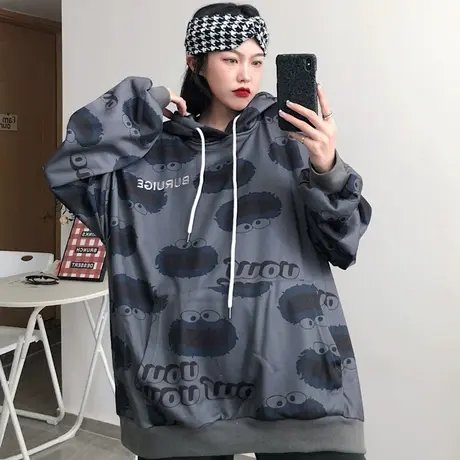 日系古着waitmore连帽卫衣女春秋薄款宽松韩版bf慵懒风外套潮ins图片