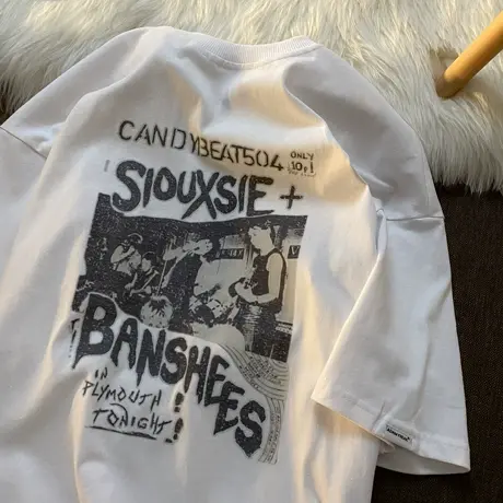 大码女装美式街头风t恤短袖2021新款宽松胖mm夏装纯棉上衣闺蜜装商品大图