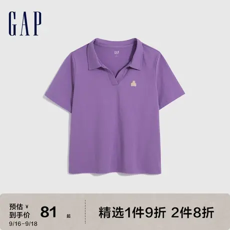 Gap女装夏季2023新款纯棉POLO开领水洗棉上衣714683短袖T恤图片