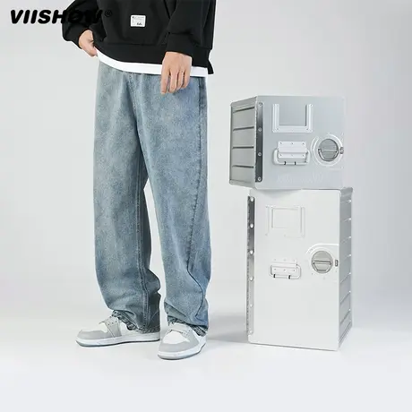 VIISHOW男士牛仔裤春秋季款美式高街宽松直筒休闲长裤子潮牌商品大图