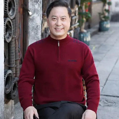 爸爸本命年红色衣服中老年人男士毛衣加厚保暖款冬季内搭半高领兔商品大图