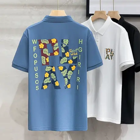 2023夏季新款短袖翻领POLO衫男帅气百搭t恤半袖薄款印花男装上衣商品大图