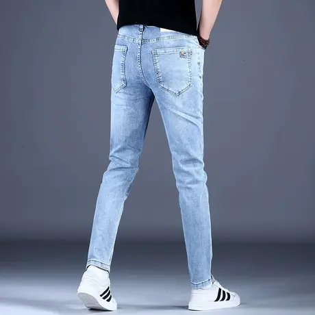 弹力休闲牛仔裤男款修身小脚裤子男2023新款浅色高端潮牌秋款潮流商品大图