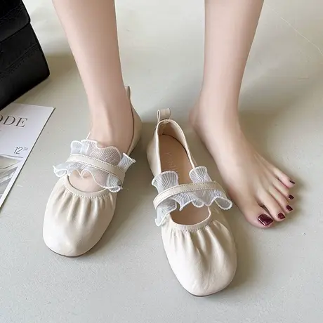单鞋女2023年春夏新款百搭网红平底仙女晚晚风温柔浅口芭蕾豆豆鞋商品大图