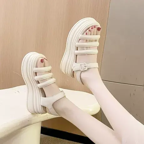 厚底增高罗马凉鞋女士2023年夏季新款爆款一字扣运动坡跟松糕时装图片