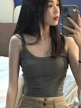 韩版辣妹小吊带短款背心女无袖T恤紧身圆领小众设计露背运动上衣商品大图