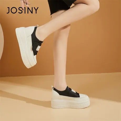 Josiny/卓诗尼厚底小白鞋女2024春季新款增高板鞋休闲面包大头鞋商品大图
