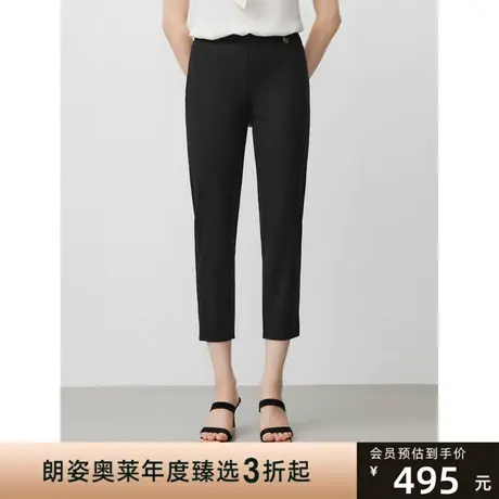 朗姿商场同款黑色高腰直筒休闲裤子女2023年夏季新款职业西装裤商品大图