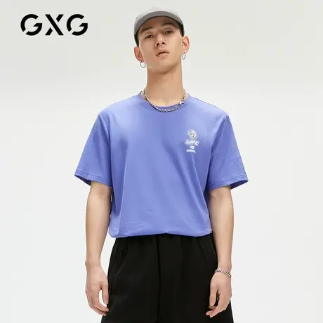 GXG男装 秋季青年短袖紫色时尚休闲百搭潮印花T恤GC144510G图片