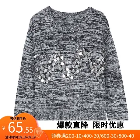 艾格冬季新品女装时尚休闲宽松长袖纯色圆领针织衫Y1228商品大图