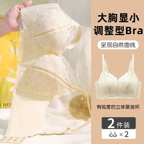 女士内衣大胸显小立体聚拢无钢圈收副乳调整型蕾丝透气网纱文胸罩商品大图