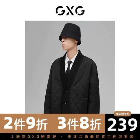 【新款】GXG男装 冬季潮流宽松落肩黑色开衫棉服10C107015I图片