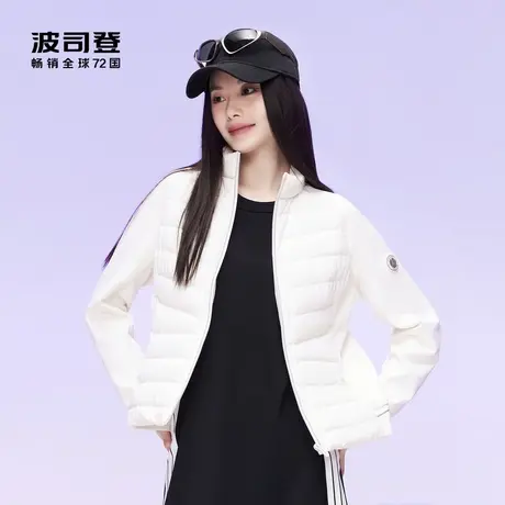 波司登23秋新款卫衣立领轻薄短款鹅绒修身显瘦舒适保暖女士羽绒服商品大图