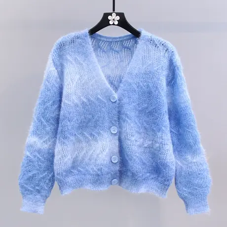 扎染镂空针织开衫女2023年春季新款宽松慵懒风高级感薄款毛衣外套商品大图