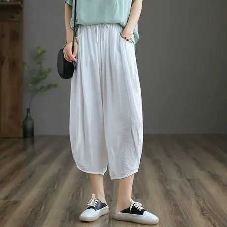 dza 棉质休闲九分裤子女2022夏季新薄款灯笼哈伦裤萝卜宽松阔腿裤图片