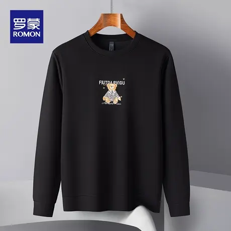 罗蒙男士潮流刺绣卫衣2023秋季圆领显瘦T恤中青年时尚休闲打底衫图片