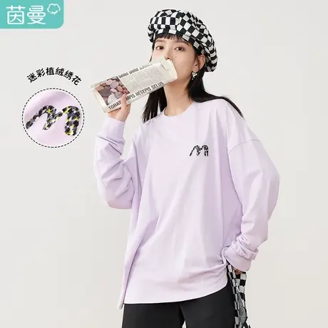 【商场同款】茵曼套头T恤女2023年春季新款圆领基础宽松休闲上衣图片