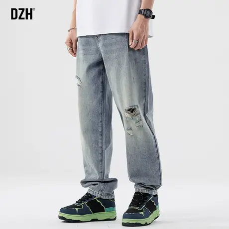 男士破洞牛仔裤男潮牌秋冬新款休闲裤2023年新款直筒裤子美式街头商品大图