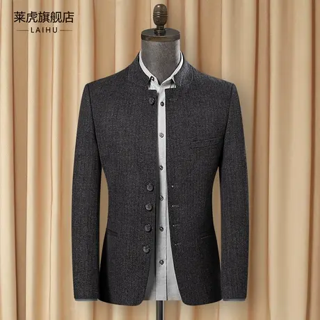 中山装男士青年高端修身复古休闲帅气小西服中华立领呢子西装外套商品大图
