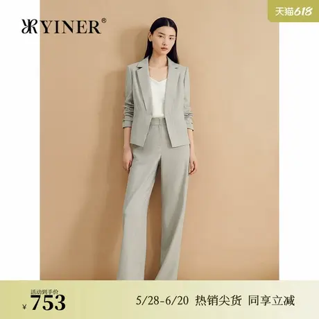 YINER音儿女装秋季法式气质翻驳领亚麻混纺西装短外套图片