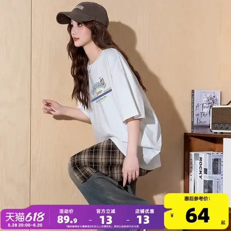 唐狮2025夏季女新款短袖T恤白色纯棉圆领字母印花超好看宽松休闲商品大图