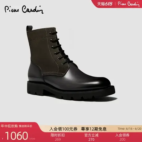 皮尔卡丹男鞋休闲真皮皮革绒面拼接短筒系带拉链XL轻底百搭马丁靴商品大图