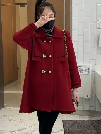 海军领毛呢大衣女2023冬季新款宽松显瘦加厚保暖斗篷呢子外套潮宽图片