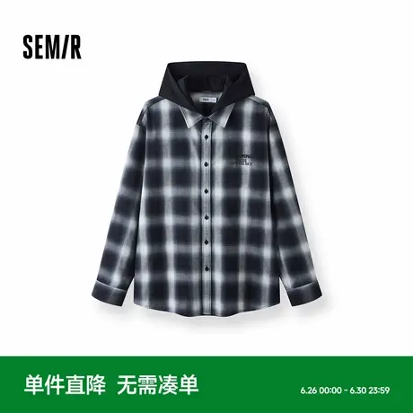 [商场同款]森马哈萨克布绣款长袖衬衫男格纹外套连帽秋装2025新款图片