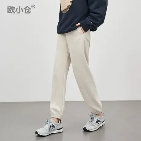 欧小仓氛围感白裤子系列 早春垂感卫裤 奶fufu空气层麂皮绒束口裤图片