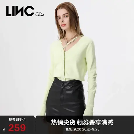 LINCCHIC金羽杰针织衫动感活力V领BM风针织开衫女上衣S221SW006商品大图
