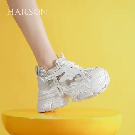 哈森厚底老爹鞋女2025春季新款网面碎钻休闲运动鞋单鞋HWCS250132商品大图
