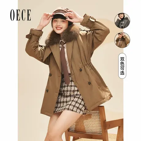 Oece冬装新款女装 复古大气毛领中长款派克服加厚气质外套图片