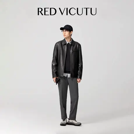 VICUTU威可多男士皮衣舒适羊皮革时尚翻领机车服商务休闲百搭外套图片
