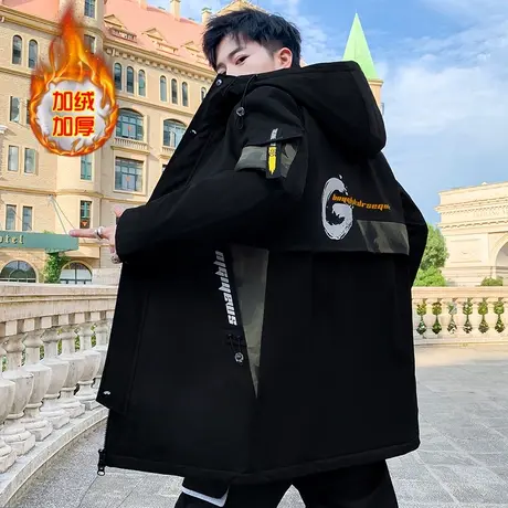 外套男2023新款秋冬季加绒加厚外衣服韩版潮流中长款风衣男士夹克商品大图