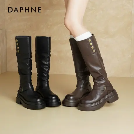 达芙妮长筒靴女棕色2025新款秋季西部靴废土风堆堆靴两穿骑士靴子商品大图