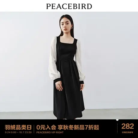 太平鸟 2023年秋季新款法式气质方领连衣裙收腰长袖裙子女士图片