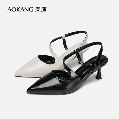 【门店发货】奥康女鞋 新款包头时尚一字带浅口单鞋凉鞋商品大图