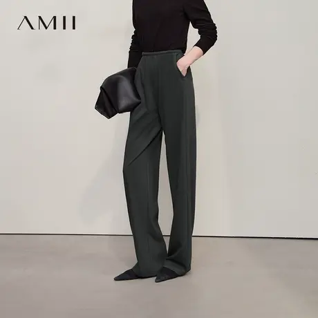 Amii2025秋新款极简百搭职业风直筒弹力针织斜纹橡筋腰休闲长裤女商品大图