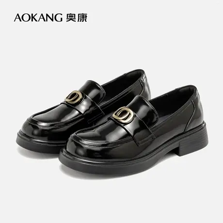 奥康女鞋秋季新品时尚百搭一脚蹬套脚浅口单鞋舒适厚底乐福鞋商品大图