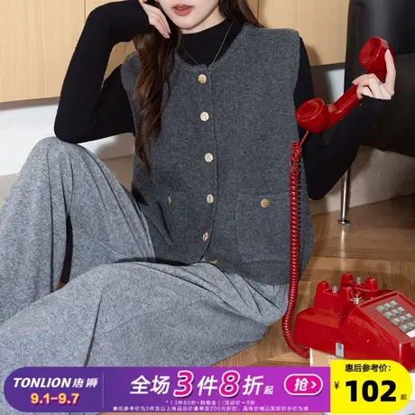 唐狮2025秋冬毛衣女灰色洋气时髦马甲外穿高级感好看百搭针织上衣商品大图