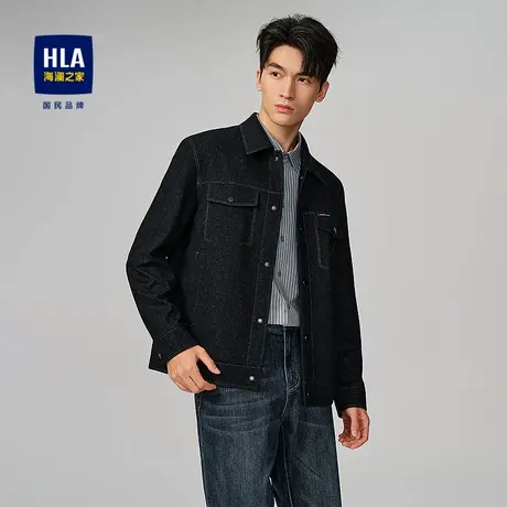 HLA/海澜之家时尚花型翻领夹克25秋新款牛仔风按扣门襟休闲外套男商品大图