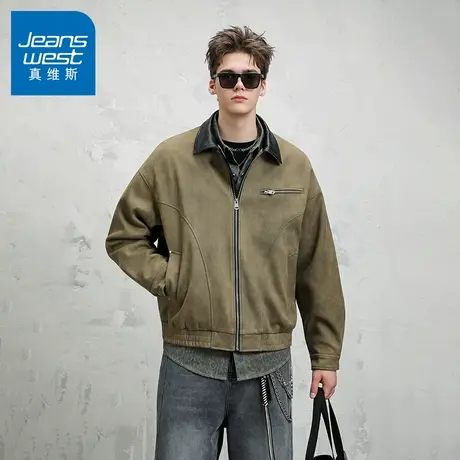 N5真维斯外套男2025秋季新款美式潮牌撞色拼接翻领男士春秋装夹克图片