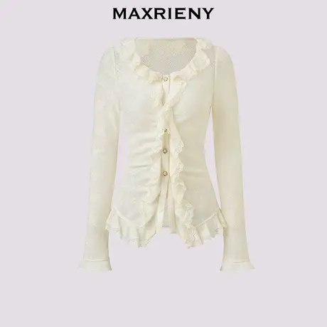 【奥莱】MAXRIENY复古羊毛针织衬衫蕾丝花边x型收腰上衣女商品大图
