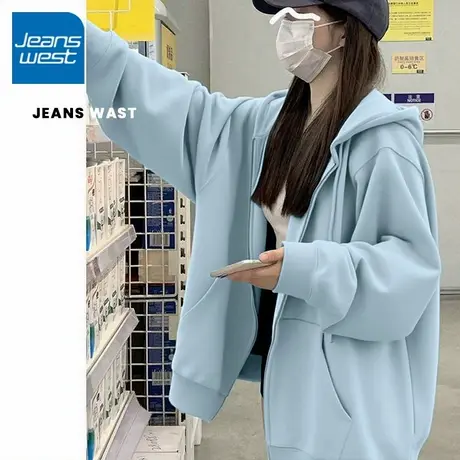 KV真维斯外套女款2025新款秋季学生休闲拉链开衫大码宽松连帽卫衣商品大图