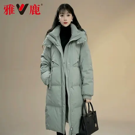 雅鹿正品新款时尚防风加厚休闲中长款羽绒服连帽外套百搭防寒服图片